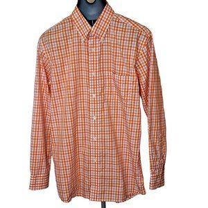 Pendleton Shirt Mens Medium Bridgeport Orange White Gingham Check Long Sleeve